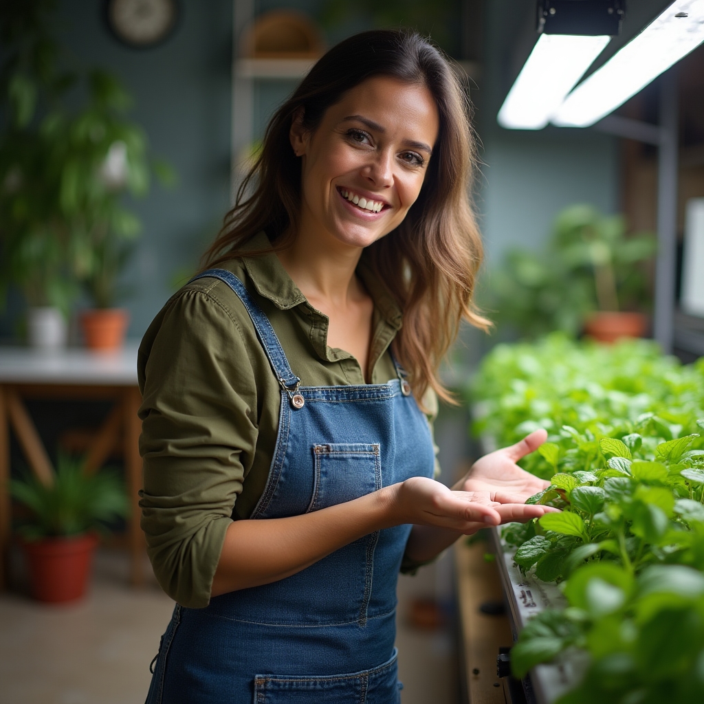 Persona explicando un sistema de cultivo hidropónico frente a una cámara para un curso online